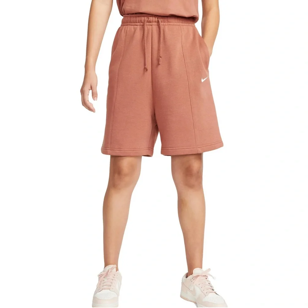 Nike Women's Sportswear Essential Fleece High Rise Shorts Size S Mineral Clay